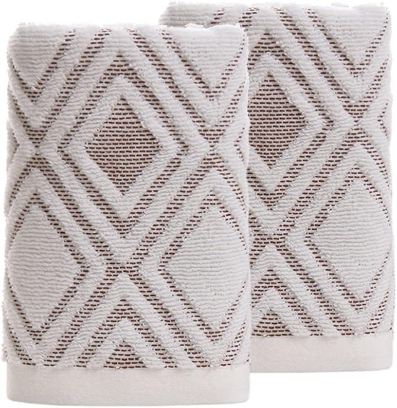 Pidada Hand Towels Set of 2 Diamond Pattern 100% Cotton Absorbent Soft Decorative Towel for Bathroom 13.4 x 29.5 Inch (Beige Brown)