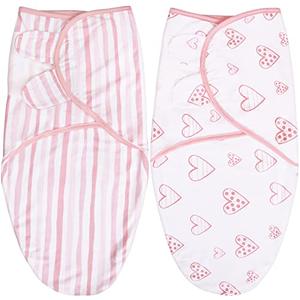 Biloban Baby Swaddles 0-3 Months for Girls - Cotton Swaddle Blanket, Newborn Essentials, Lovely Pink Print, 2 Pack