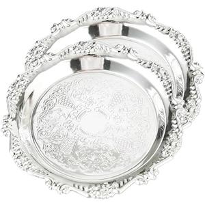 2PCS Coffee Table Tray 5.9in Round Decorative Tray Vintage Metal Dessert Plates for Snacks Fruit Silver