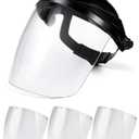 SAFETY Face Shield for Grinding and Cutting with 3 Pcs Clear Impact Resistant Visor Full Face Shield Mask with Ratchet Headgear for Grinding, Isolation, Weed Whacking, Industrial Use