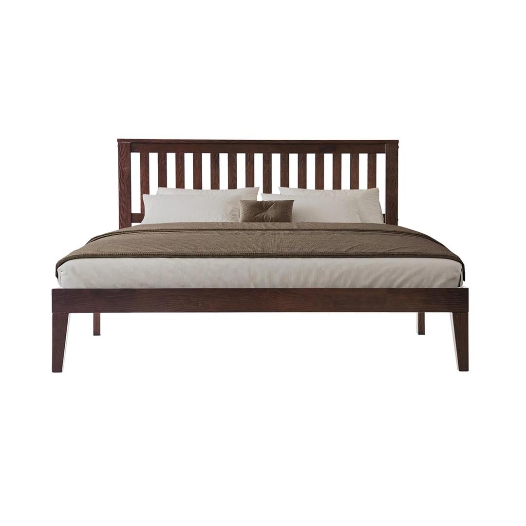 Queen Size Bed Frame with Headboard & Footboard, Solid Wood Platform Bed, Metal Legs, 12 Durable Slatted, Noise-Free & Anti-Slip, No Box Spring Needed, Easy Assembly, Dark Roast Oak Finish JPQ-32