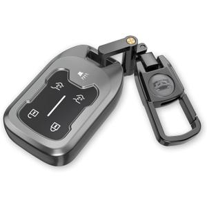 For Chevy GMC Key Fob Cover with Keychain.Compatible with 2023 2022 2021 2020 2019 GMC Sierra, Chevy Silverado 1500 2500HD 3500HD,No Screws Required for Installation. (Frosted Matte Gray-5 Buttons)