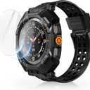 SUPCASE for Samsung Galaxy Watch Ultra 47mm Case with Band (Unicorn Beetle Pro), [2 Pack Screen Protector] Rugged Protective Cover with Adjustable Strap Band for Galaxy Watch Ultra, Black