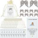 60 Set Funeral Favors Angel Pocket Hug Pre Assembled from Heaven Poem Gift Angel Prayer Cards Glitter Wooden Memorial Sign and Organza Bags for Funeral Church Prayer Party Return Token Keepsake