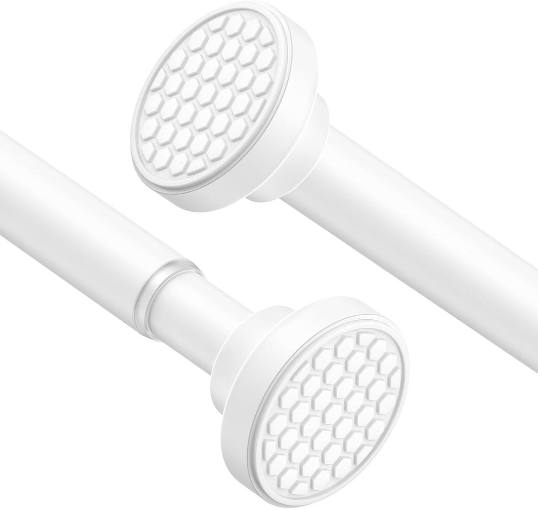 AIZESI Tension Rods for Windows 28 to 48 Inch, 1 Inch Diameter Tension Curtain Rod White Adjustable Non-Drilling, Anti-Slip, Anti-Rust Spring Loaded Curtain Rods Small Shower Curtain Rod