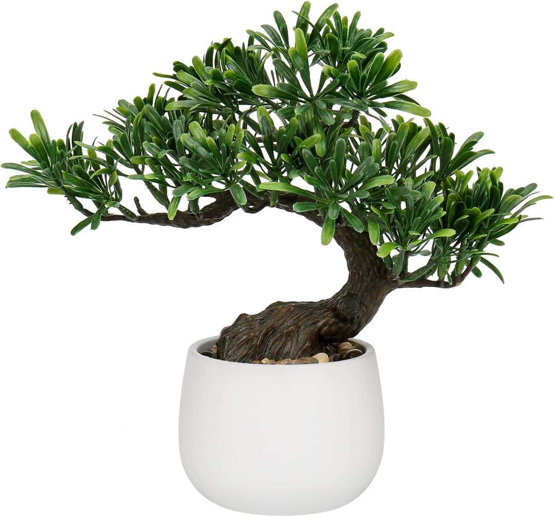 DILATATA Fake Bonsai Tree Zen Juniper Plant 10' Tall Artificial Bonsai with White Ceramic Pot Decorated with Pebbles Indoor Bonsai for Home Office Decor