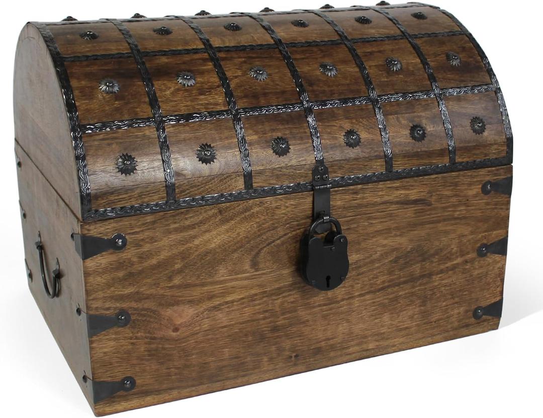 Nautical Cove Handmade Pirate Treasure Chest for Kids Prizes & Classroom with Lock and Skeleton Keys Lockable Wooden Storage Chest Box, Pirate Decor, Decorative Wooden Box - XXX-Large 21x15.75x15.75