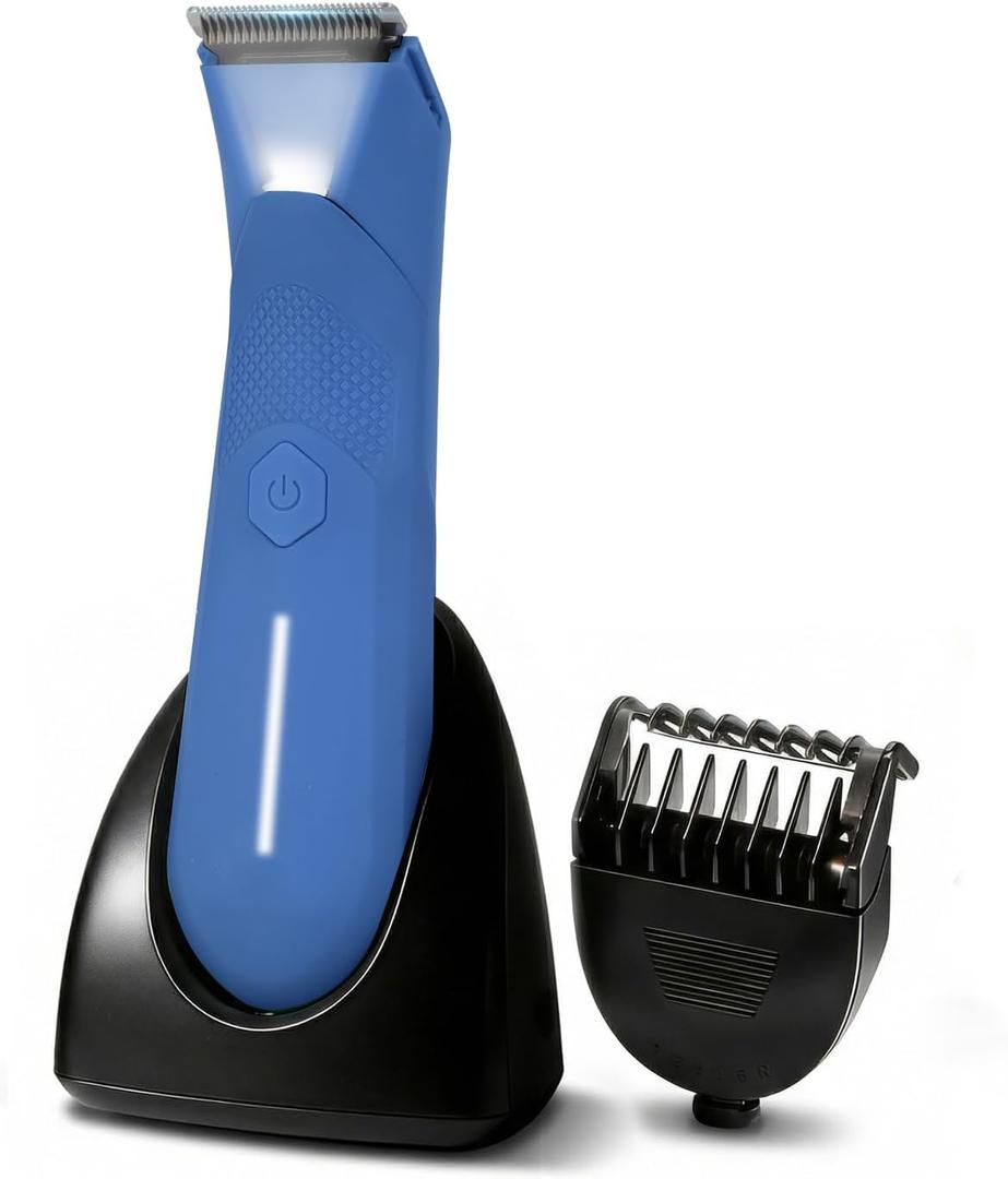 Body Trimmer for Men - Groin & Ball Shaver with Charging Dock - Constant Power No-Pull Electric Pubic Hair Clipper - 5-in-1 Guard Waterproof Body Groomer with LED Light, for Groin, Armpit & Body