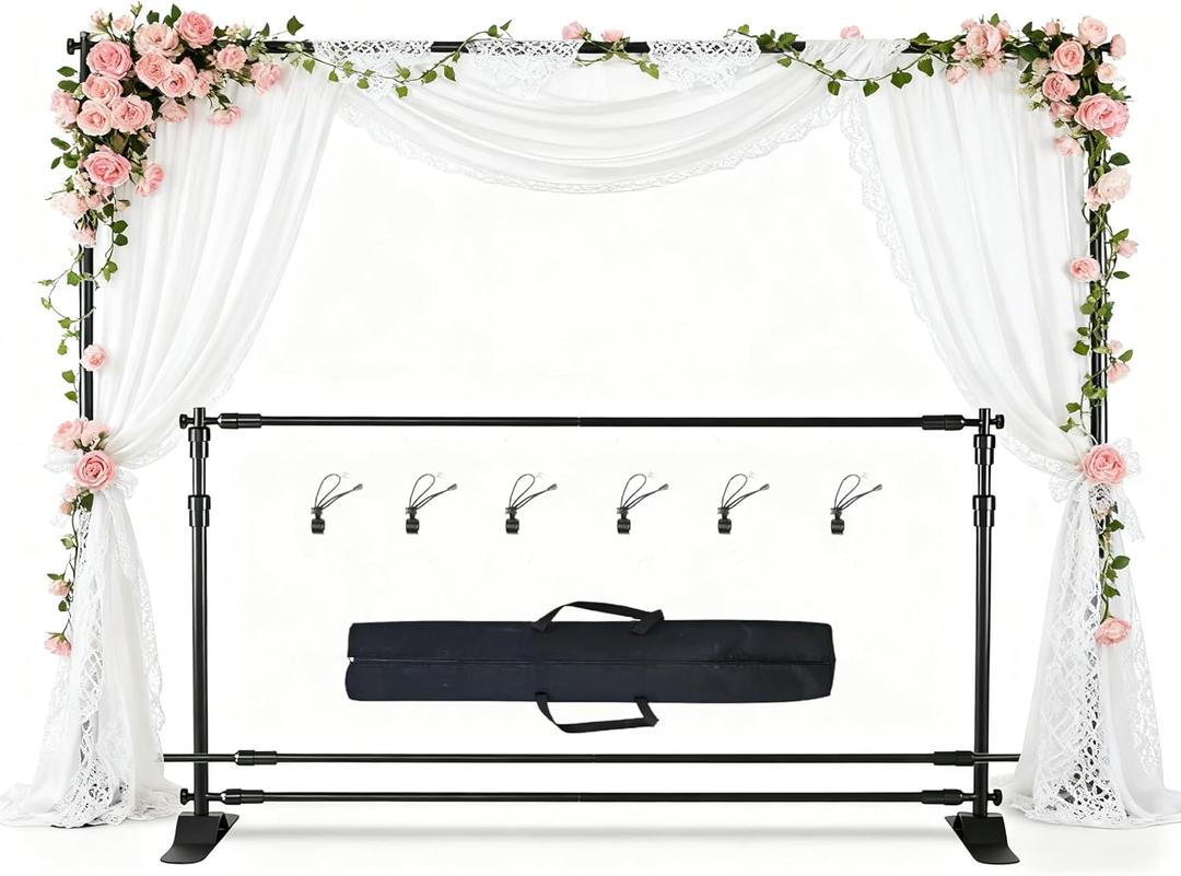 10x8ft Adjustable Metal Telescopic Tube Backdrop Standfor Parties and Photography Sessions Heavy Duty Background StandPortable Install and Repeat use Banner Stand for Photoshootwith Carrying Bag