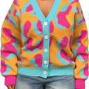 WDIRARA Women's Floral Button Down Cardigan Sweater Oversized V Neck Long Sleeve Knit Outerwear (L)