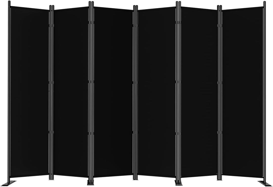 SUNALLY Room Divider 6FT Folding Privacy Screens, 6 Panel Fabric Divider for Room Separation, 132" W Freestanding Portable Wall Dividers Screen for Home Dorm Studio Office, Black