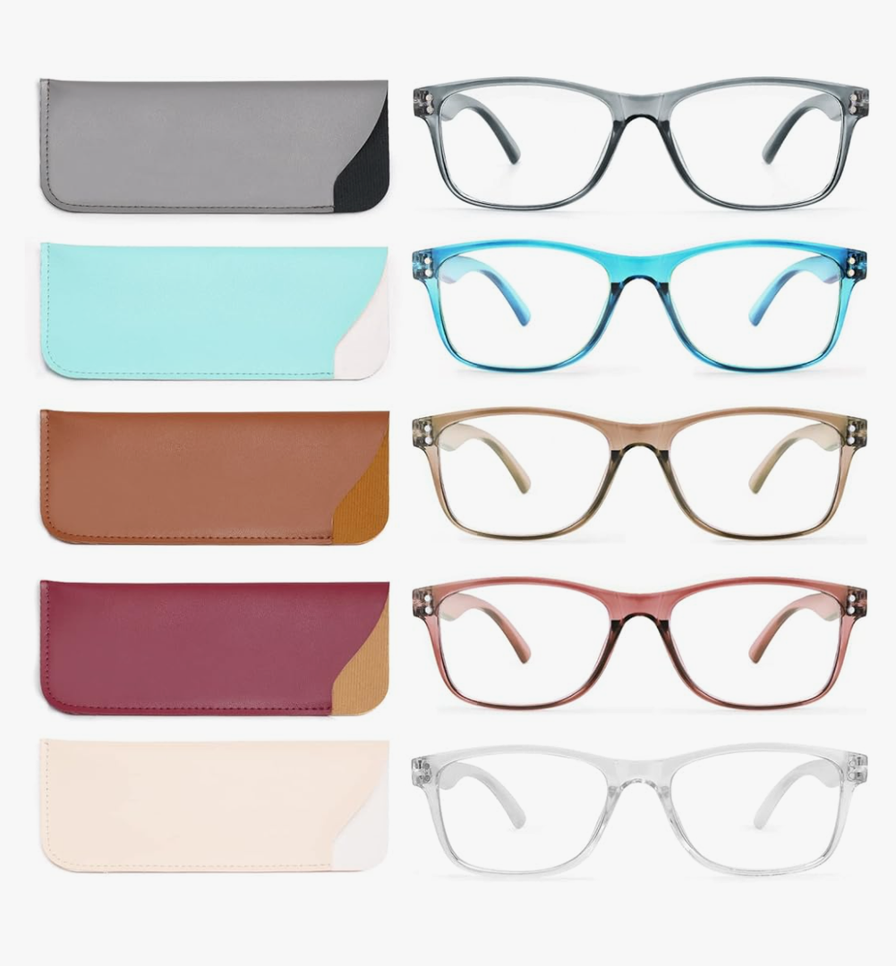 Reading Glasses Blue Light Blocking, Computer Glasses for Women Men, Fashion Square Eyeglasses 5 Pairs