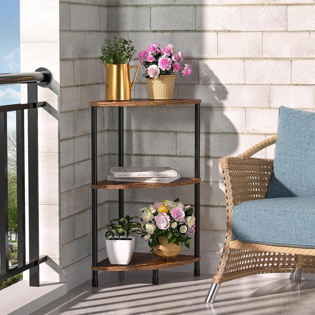 Corner Plant Stand Shelf, 3 Tier Small Shelf Plant Stand for Indoor Plants, Rustic Brown Corner Bookshelf Wall Decor Living Room, 23.2" Display Shelf for Bedroom, Bathroom, Small Space