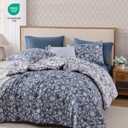 BLOOMHAVEN Queen Comforter Set -7 Pieces Floral Oxford Blue Comforter Set for All Seasons, Bed in a Bag Queen with Botanical Flowers Comforter, Sheets, Pillowcases & Shams, Oxford Blue, Queen