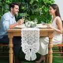 White Lace Table Runner with Big Bow Ends 12 x 71 Inch Vintage Rectangle Macrame Embroidered Runner French Style Tablecloth for Wedding Kitchen Dining Table Home Decor