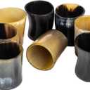 Handicrafts Home Handmade Horn Shot Glasses Set of 8, 3 oz Natural Viking Drinking Whiskey Shots for Cocktails & Parties- Medieval Decor Gift Set for Men & Groomsmen, Unique Bar Shot (Plain)