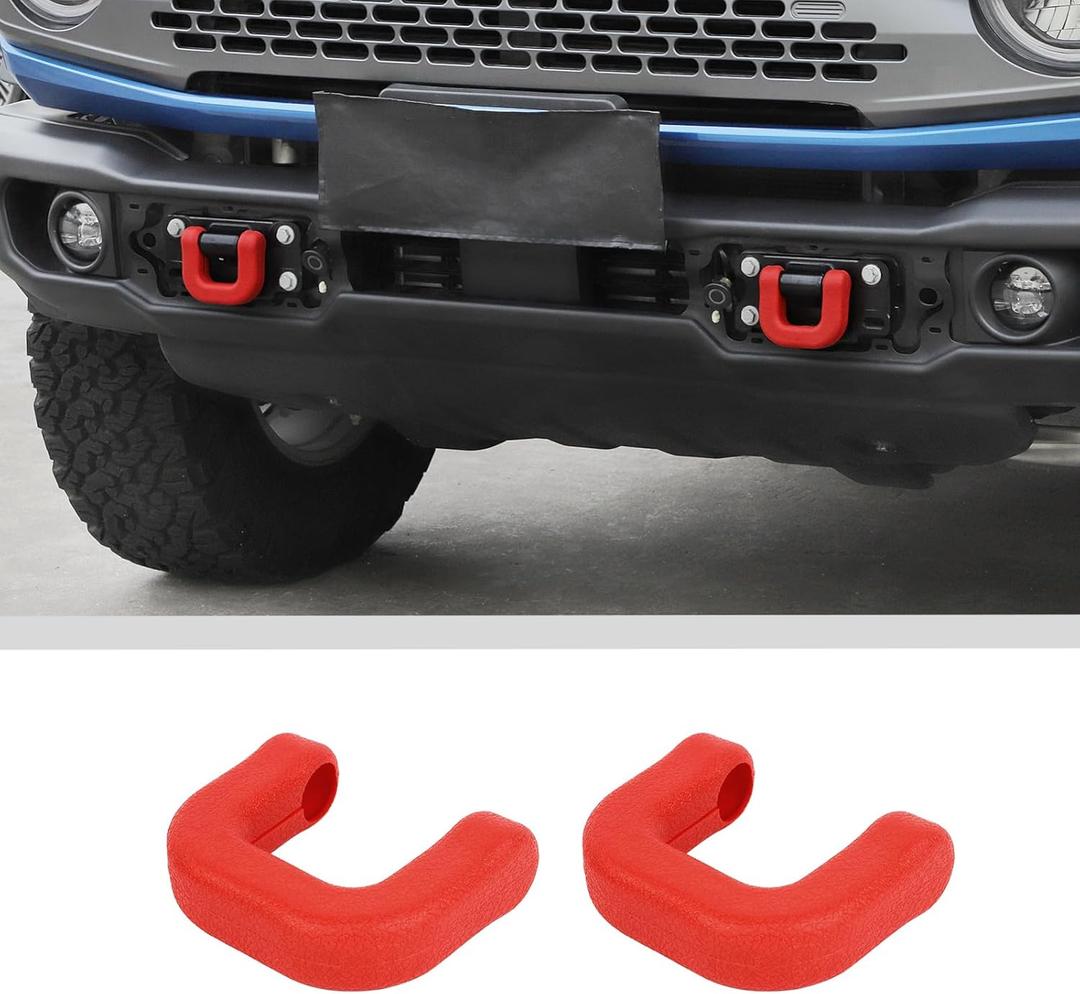 WWY Front Bumper Tow Hook Covers Tow Trailer Hitch Receiver Cover Towing Hitch Rubber Sleeve Protector Cover Trim Fit for 2021-2025+ Ford Bronco Exterior Accessories Red 2PCS (U-Shaped)