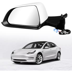 Door Mirror Assembly Rear View Mirror Compatible with 2017-2023 Tesla Model 3 Driver Side with 13 Pins/Memory Recall/Power Adjusted/Fold/Heated Replace 1592031-00-E (White)