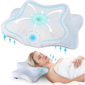 DONAMA Cervical Pillow for Neck Pain Relief, Contour Memory Foam Pillow, Ergonomic Orthopedic Neck Support Pillow for Side, Back and Stomach Sleepers with Breathable Pillowcase-Standard Size (Standard Size 21.65Lx13.39Wx4.13"H, Honeycomb Blue)