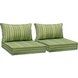 AAAAAcessories Outdoor Chair Cushions, 24 x 24 x 5 + 13.5 in, Set of 2 | Patio Furniture Replacement Seat Cushions, Fade-Resistant, Waterproof, Removable Cover with Ties, Mossy Forest Stripe, 24"x24"x5" / 24"x13.5"