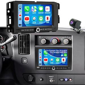 Car Radio for Chevy Express Van 2013-2025, Impala 2006-2013, Traverse 2009-2012, Monte Carlo 2006-2007, for GMC Savana 2008-2025, 7 Inch Touch Screen Stereo Carplay Android Auto GPS FM BT WiFi Camera