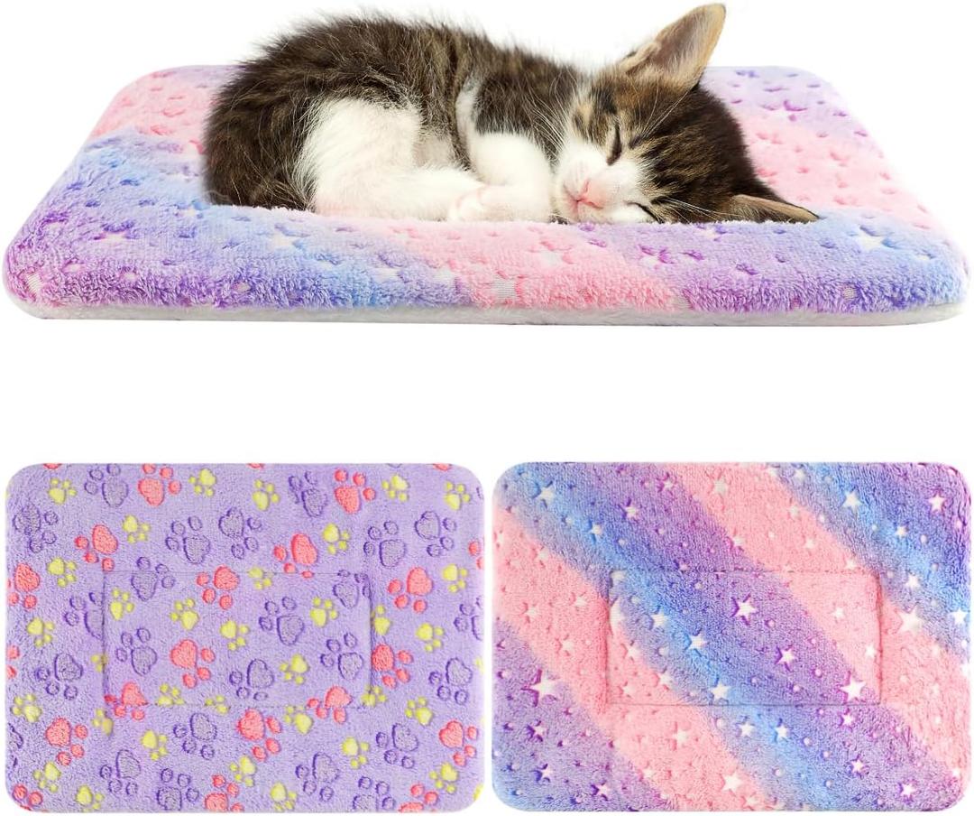 2 Pack Cat Blanket for Indoor Cat, Warm Calming Kitten & Puppy Beds for Anxiety and Stress, Washable Small Dog Mat for Crate, Fuzzy Pet Blankets (13x10 in)