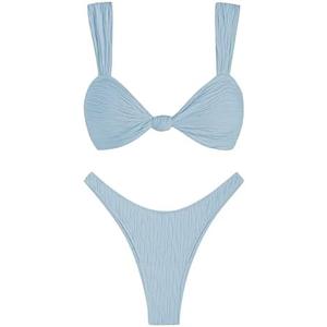 ZAFUL 2025 Cheeky Bikini Sets for Women High Cut Swimsuit Textured Ribbed Bikini Thong Bathing Suit ,M