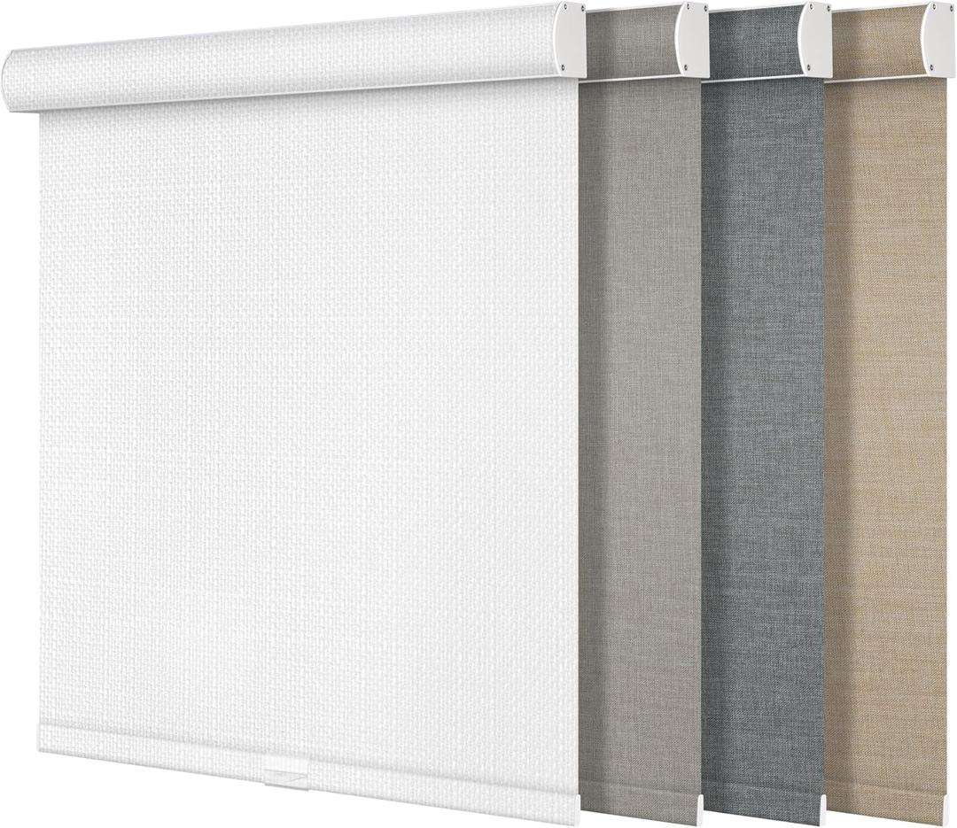 Boolegon Blackout Roller Shades for Windows,Cordless,Linen Fabric,Roller Blinds,Thermal Insulated Fabric UV Protection,Window Shades for Home,Office,Bedroom,Door,Blackout-White,Custom Size