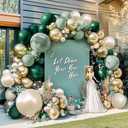 Emerald Green Gold Balloon Arch Kit Double Stuffed Dark Dusty Green Pearl White Sand Latex Balloon Garland for Birthday Wedding Graduation Anniversary Party Decoration