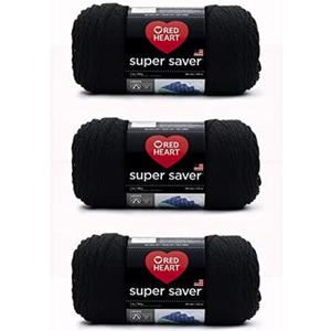 Red Heart Super Saver Black Yarn - 3 Pack of 198g/7oz - Acrylic - 4 Medium (Worsted) - 364 Yards - Knitting/Crochet