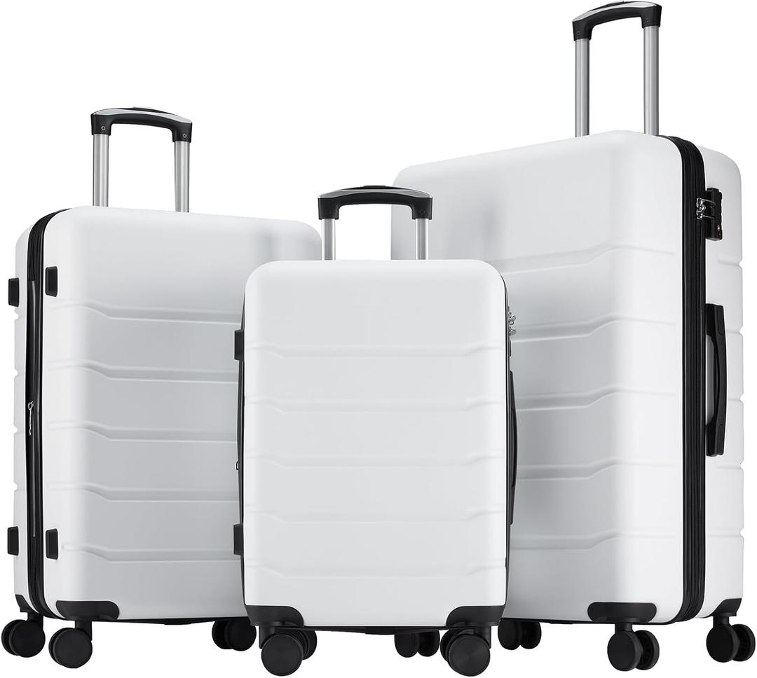 OLIXIS 3-Piece Luggage Set, Carry On Suitcases with Spinner Wheels, Expandable Travel Luggage with TSA Approved Lock & ABS Hard Shell, White, 20/24/28 Inch