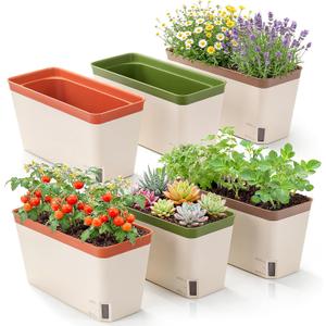 OurWarm Windowsill Herb Planter Box Set of 6, 10.5 Inch Self Watering Pots for Indoor Plants, Flower Box with Water Level Window, Colorful Plastic Flower Pots & Planters for Herbs, Vegetables, Flowers