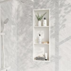 Neodrain 12X36 Inch Shower Niche, White 3-Tier Stainless Cubby NO Tile Needed Recessed Niche Shower for Bathroom Storage, Waterproof Wall Shelf