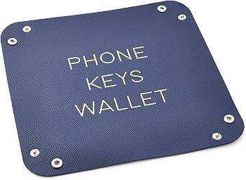 4 x Leather Catchall Valet Tray for Phone, Keys, Wallet (Navy Blue, 6.9 x 2.2 in)