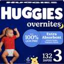 Huggies Size 3 Overnites Baby Diapers: Overnight Diapers, Size 3 (16-28 lbs), 132 Ct (2 Packs of 66), Packaging May Vary