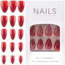 DC,CLISENCE 30 Pcs Red Press on Nails, Plastic Natural Reusable Press on Nails Red, Oval Press on Nail Almond for Women Daily Wear (15 Sizes)
