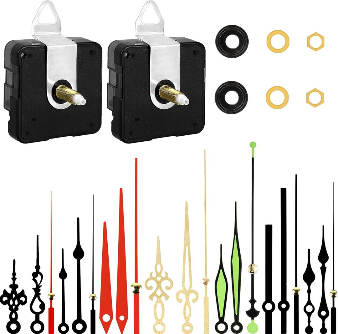 2pcs High Torque Quartz Clock Movement Mechanism Replacement Clock Kit with 7 Different Pairs of Hands Clock for DIY Handicrafts Repair Clock Parts Shaft Lengths 22mm
