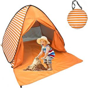 Pop Up Beach Tent Shade Sun Shelter UPF 50+ Canopy Cabana 2-3 Person for Adults Baby Kids Outdoor Activities Camping Fishing Hiking Picnic Touring (Orange Stripes)