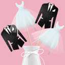 8pcs Bridal Shower Centerpiece Sticks Glitter Wedding Party Centerpiece Decorations for Bride and Groom White Tulle Dress Black Tuxedo Dress Theme Party Table Toppers for Bridal Shower Supplies
