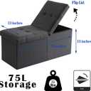 Storage Ottoman Bench Foldable Seat Footrest Shoe Bench End of Bed Storage with Flipping Lid, 75L Storage Space, 30 inches Linen Fabric Navy