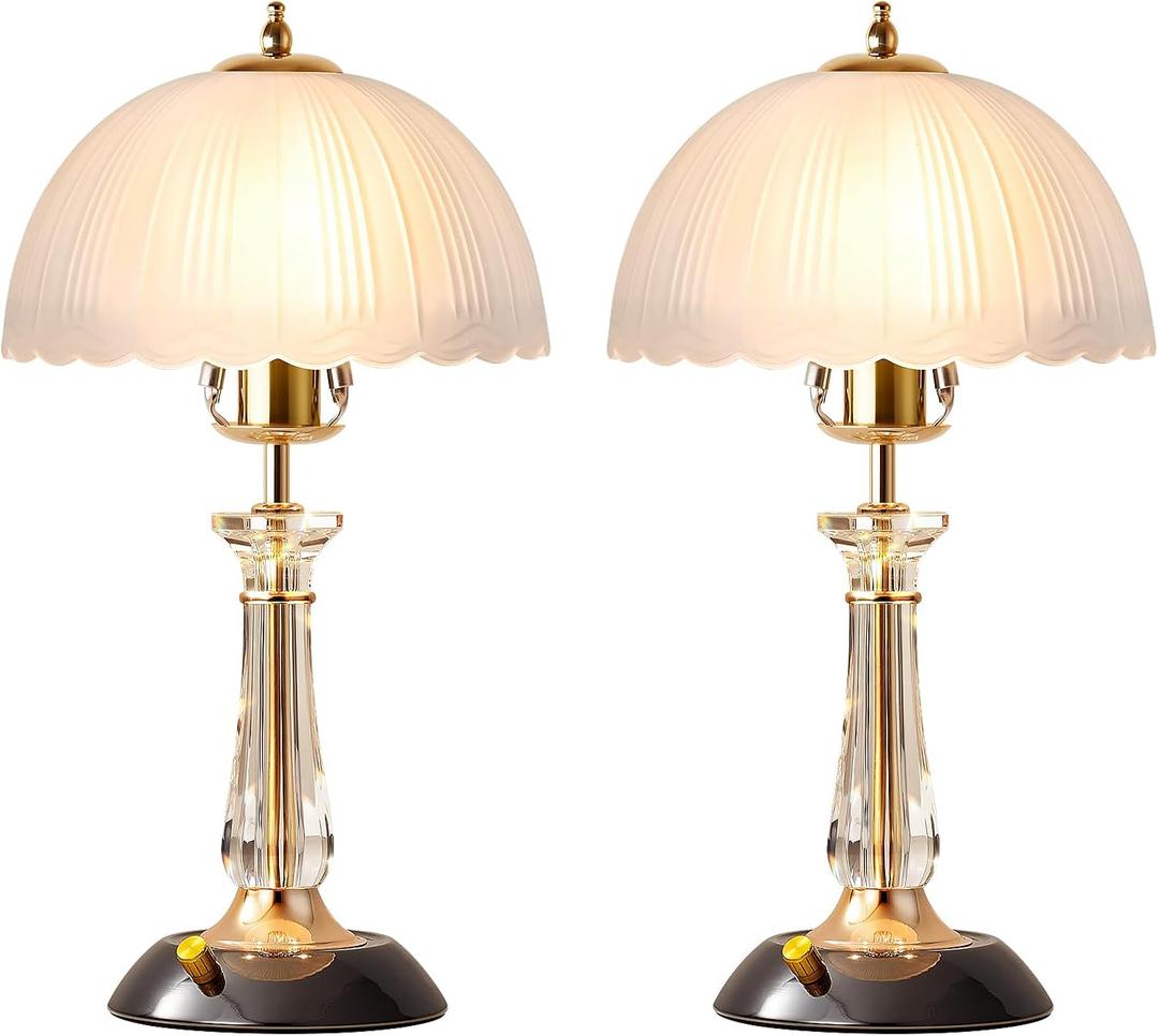 Crystal Table Lamp Set of 2, Dimmable Bedside Lamp with ON/Off Switch Modern Glass Lamps for Night Stands Bedroom Living Room Decor