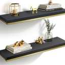 Gronda Floating Shelves for Wall, 23.6 Inch Black Floating Shelves Modern Home Decor Hanging Storage Organizer with Invisible Bracket Wall Mount for Bedroom Living Room Bathroom Kitchen, Set of 2