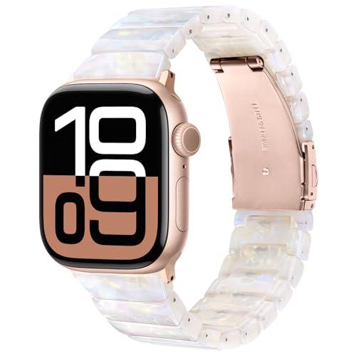 V-MORO Resin Band Compatible with Apple Watch Series 7/8/9/10/11 41mm/40mm/38mm/42mm Fashion Cute Strap for iWatch Series 6/5/4/3/2/1/SE/SE 2 Lightweight Bracelet Wristband Women(Classic Aurora White)