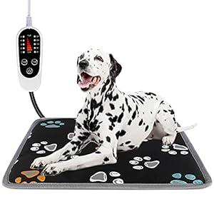 furrybaby Pet Heating Pad, Waterproof Dog Heating Pad Mat for Cat with 5 Level Timer and Temperature, Durable Anti-Bite Tube Indoor for Puppy Dog Cat (Black Paw, 24" X 16")