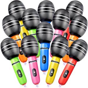Sumind 30 Pcs Inflatable Microphones 9.4 Inch Blow up Plastic Fake Microphone Props Toys for Karaoke Musical Concert 80s 90s Singer Birthday Party Cosplay Stage Decoration Supplies(Bright Color)