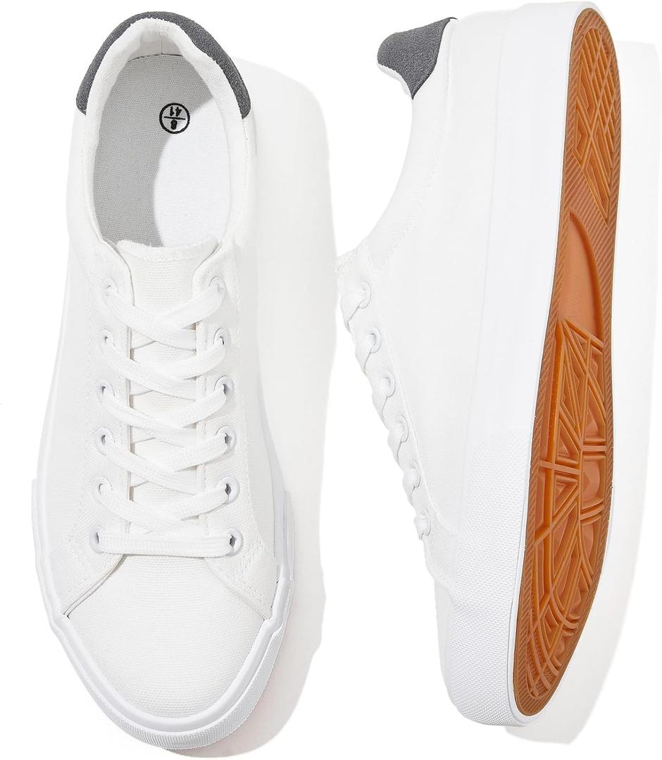 Rominz Mens White Canvas Shoes Fashion Low Top Canvas Sneakers Casual Tennis Shoes Lace-Up Walking Shoes for Men (8.5)
