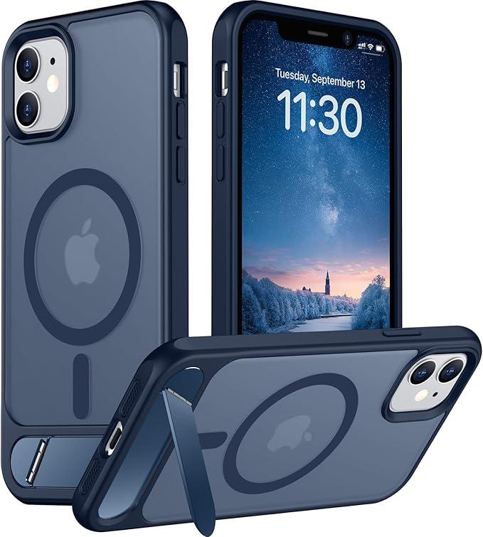 Temdan Magnetic Compatible with iPhone 11 Phone Case, [Built-in Invisible Kickstand][Compatible with MagSafe] [Military Grade Shockproof] Slim Translucent Matte Phone Case for iPhone 11 6.1" (Blue)