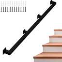 8FT Square Stair HandrailBlack Industrial Iron Hand Railing, Wall Support Handle for Indoor Stairs & Outdoor Decks, Non-Slip & Rust-Resistant,Safety Grab Handle