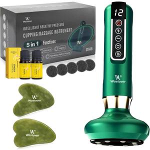 5 in1 Cellulite Massage Tool,Cellulite Massager Electric Fat Remover with 12 Suction Modes,Rechargeable & Cordless,Intelligent Cupping Massager for Arms,Legs,Back Used at Home (Green)