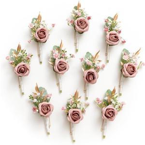 Ling's Moment Boutonniere for Men, 10pcs Groomsmen Guest Boutonniere, Artificial Flowers for Wedding Dcor/Prom/Homecoming,etc.Dusty Rose Pink